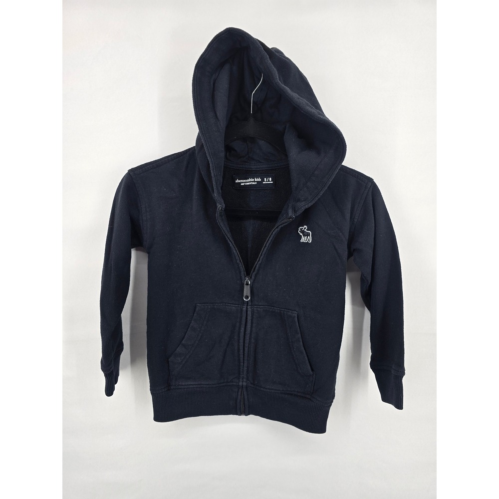 Abercrombie Kids A&F Essentials Black Full Zip Hoodie Moose Logo Size 5/6